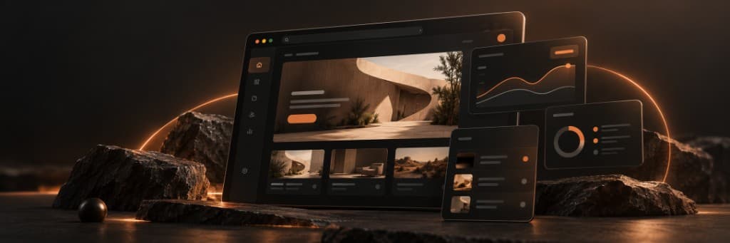 Custom web app dashboard on a dark cinematic display